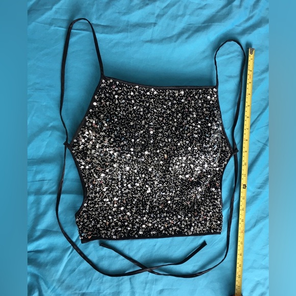 Newport News Tops - 90’s Newport News silk black with silver beading/sequins backless sexy top.